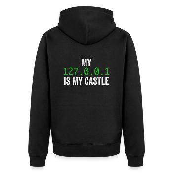 My 127.0.0.0.1 Is My Castle - Unisex Premium Organic Zip Hoodie - black - Back - Nico (187cm)