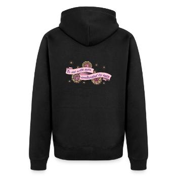 Mit Augen sehen, ungetrübt von von Hass - Unisex Premium Bio Zip Hoodie - Schwarz - Hinten - Nico (187cm)