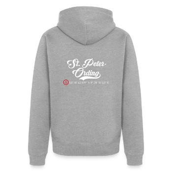 St. Peter Ording roter Anker Koordinaten - Unisex Premium Bio Zip Hoodie - Grau meliert - Hinten - Nico (187cm)
