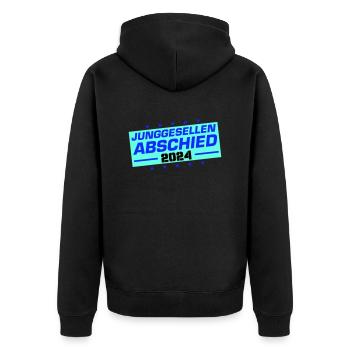 Junggesellen Abschied 2024 - Unisex Premium Bio Zip Hoodie - Schwarz - Hinten - Nico (187cm)