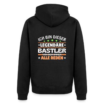 Ich bin dieser legendäre Bastler - Unisex Premium Bio Zip Hoodie - Schwarz - Hinten - Nico (187cm)