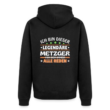 Ich bin dieser legendäre Metzger - Unisex Premium Bio Zip Hoodie - Schwarz - Hinten - Nico (187cm)