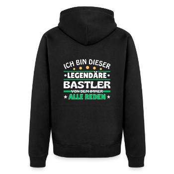 Ich bin dieser legendäre Bastler - Unisex Premium Bio Zip Hoodie - Schwarz - Hinten - Nico (187cm)