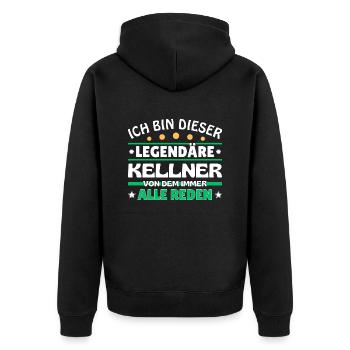 Ich bin dieser legendäre Kellner - Unisex Premium Bio Zip Hoodie - Schwarz - Hinten - Nico (187cm)