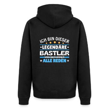 Ich bin dieser legendäre Bastler - Unisex Premium Bio Zip Hoodie - Schwarz - Hinten - Nico (187cm)