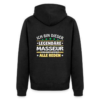 Ich bin dieser legendäre Masseur - Unisex Premium Bio Zip Hoodie - Schwarz - Hinten - Nico (187cm)