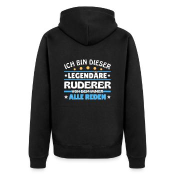Ich bin dieser legendäre Ruderer - Unisex Premium Bio Zip Hoodie - Schwarz - Hinten - Nico (187cm)