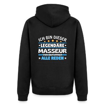 Ich bin dieser legendäre Masseur - Unisex Premium Bio Zip Hoodie - Schwarz - Hinten - Nico (187cm)