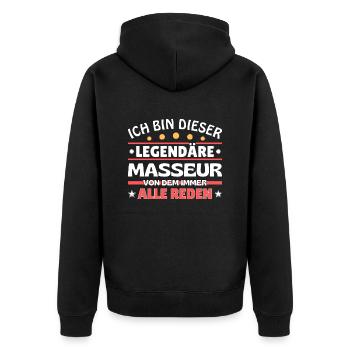 Ich bin dieser legendäre Masseur - Unisex Premium Bio Zip Hoodie - Schwarz - Hinten - Nico (187cm)