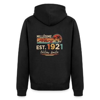 Millésime Né(e) Mars 1921 Cadeau Anniversaire - Veste à capuche bio Premium Unisexe - noir - Dos - Nico (187cm)