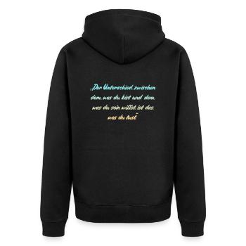 Motivationsspruch - Unisex Premium Bio Zip Hoodie - Schwarz - Hinten - Nico (187cm)
