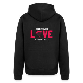 I Just Freaking Love Skydiving Okay? Funny Retro - Unisex Premium Bio Zip Hoodie - Schwarz - Hinten - Nico (187cm)
