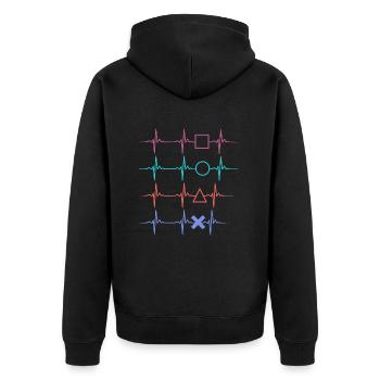 Gamer Heartbeat - Unisex Premium Bio Zip Hoodie - Schwarz - Hinten - Nico (187cm)