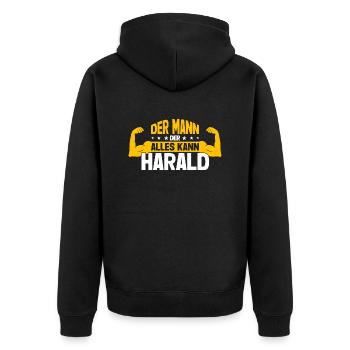 Harald Der Mann Der Alles Kann Vorname Harald - Unisex Premium Bio Zip Hoodie - Schwarz - Hinten - Nico (187cm)