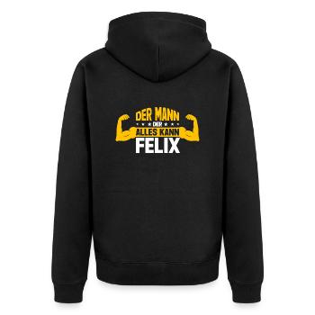 Felix Der Mann Der Alles Kann Vorname Felix - Unisex Premium Bio Zip Hoodie - Schwarz - Hinten - Nico (187cm)