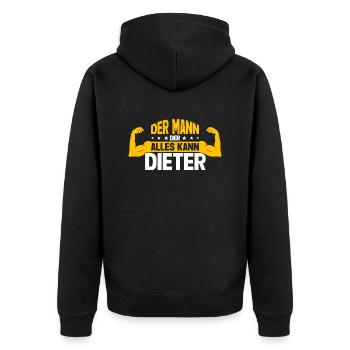Dieter Der Mann Der Alles Kann Vorname Dieter - Unisex Premium Bio Zip Hoodie - Schwarz - Hinten - Nico (187cm)