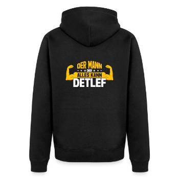 Detlef Der Mann Der Alles Kann Vorname Detlef - Unisex Premium Bio Zip Hoodie - Schwarz - Hinten - Nico (187cm)