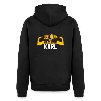 Karl Der Mann Der Alles Kann Vorname Karl - Unisex Premium Bio Zip Hoodie - Schwarz - Hinten - Nico (187cm)