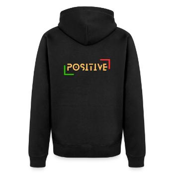 Positiv - Unisex Premium Bio Zip Hoodie - Schwarz - Hinten - Nico (187cm)