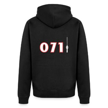 0711 Shirt - Unisex Premium Bio Zip Hoodie - Schwarz - Hinten - Nico (187cm)