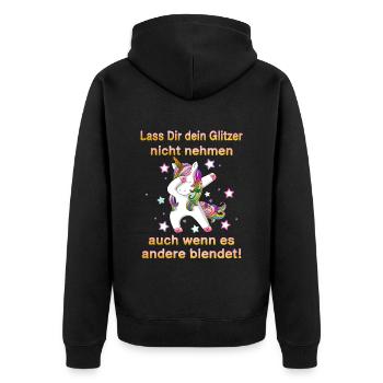 Èinhorn Lass Dir dein Glitzer nicht Nehmen - Unisex Premium Bio Zip Hoodie - Schwarz - Hinten - Nico (187cm)