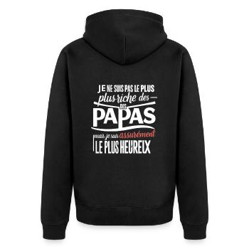 ICH BIN NICHT DER REICHSTE ALLER VÄTER - Unisex Premium Bio Zip Hoodie - Schwarz - Hinten - Nico (187cm)