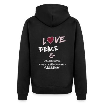 Love Peace and Peanutbutter-chocolate-icecream - Unisex Premium Organic Zip Hoodie - black - Back - Nico (187cm)