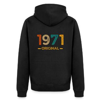 Original von 1971 - Unisex Premium Bio Zip Hoodie - Schwarz - Hinten - Nico (187cm)