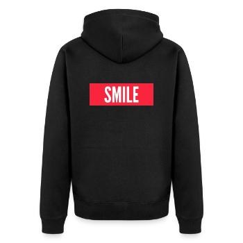 SMILE - Unisex Premium Organic Zip Hoodie - black - Back - Nico (187cm)