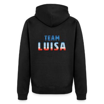 Team Luisa | Warming Stripes - Unisex Premium Bio Zip Hoodie - Schwarz - Hinten - Nico (187cm)