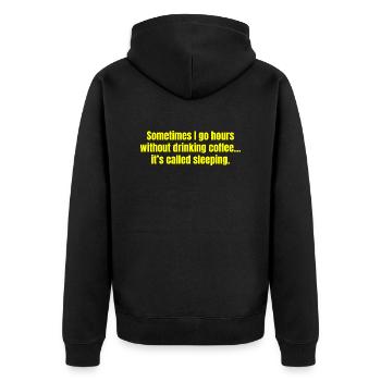 Manchmal gehe ich stundenlang ohne Kaffee trinken lustig - Unisex Premium Bio Zip Hoodie - Schwarz - Hinten - Nico (187cm)