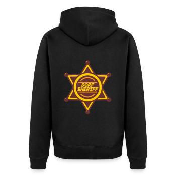 Dorf Sheriff | Farben änderbar - Unisex Premium Bio Zip Hoodie - Schwarz - Hinten - Nico (187cm)
