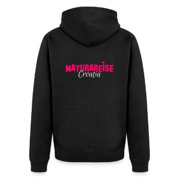 Maturareise Kroatien Croatia 2023 Team Shirt - Unisex Premium Bio Zip Hoodie - Schwarz - Hinten - Nico (187cm)