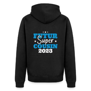 Futur super cousin 2023 cadeau humour anniversaire - Veste à capuche bio Premium Unisexe - noir - Dos - Nico (187cm)