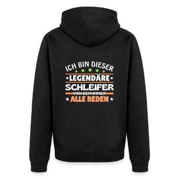 Ich bin dieser legendäre Schleifer - Unisex Premium Bio Zip Hoodie - Schwarz - Hinten - Nico (187cm)