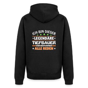 Ich bin dieser legendäre Tiefbauer - Unisex Premium Bio Zip Hoodie - Schwarz - Hinten - Nico (187cm)