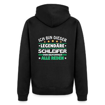 Ich bin dieser legendäre Schleifer - Unisex Premium Bio Zip Hoodie - Schwarz - Hinten - Nico (187cm)
