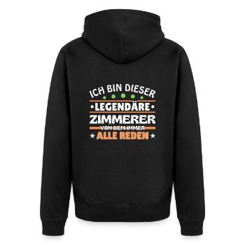 Ich bin dieser legendäre Zimmerer - Unisex Premium Bio Zip Hoodie - Schwarz - Hinten - Nico (187cm)