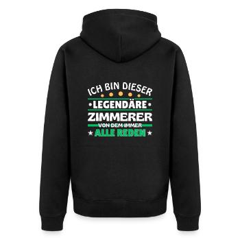 Ich bin dieser legendäre Zimmerer - Unisex Premium Bio Zip Hoodie - Schwarz - Hinten - Nico (187cm)