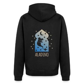 AlaDino (Dinosaurier-Wunderlampe-Edition) - Unisex Premium Bio Zip Hoodie - Schwarz - Hinten - Nico (187cm)