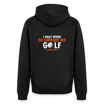 I Only Work To Support My Golf Addiction Retro - Unisex Premium Bio Zip Hoodie - Schwarz - Hinten - Nico (187cm)