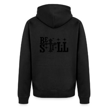 Be Still - Unisex Premium Bio Zip Hoodie - Schwarz - Hinten - Nico (187cm)