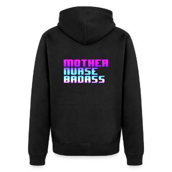 Mother Nurse Badass - Unisex Premium Bio Zip Hoodie - Schwarz - Hinten - Nico (187cm)