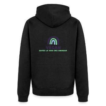 "Soyez végan, soyez la voix des animaux" - Veste à capuche bio Premium Unisexe - noir - Dos - Nico (187cm)