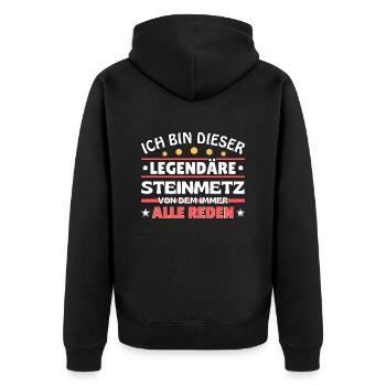 Ich bin dieser legendäre Steinmetz - Unisex Premium Bio Zip Hoodie - Schwarz - Hinten - Nico (187cm)