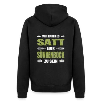 Landwirt Wir Haben Es Satt Euer Sündenbock Zu Sein - Unisex Premium Bio Zip Hoodie - Schwarz - Hinten - Nico (187cm)