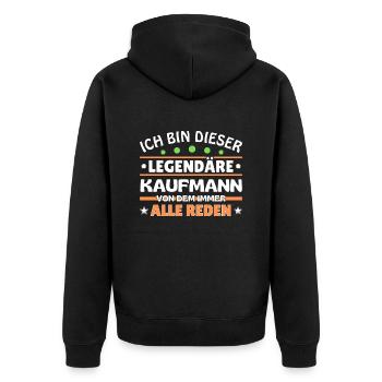 Ich bin dieser legendäre Kaufmann - Unisex Premium Bio Zip Hoodie - Schwarz - Hinten - Nico (187cm)