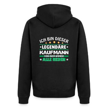 Ich bin dieser legendäre Kaufmann - Unisex Premium Bio Zip Hoodie - Schwarz - Hinten - Nico (187cm)