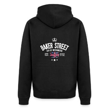 Baker Street Jahrgang - Unisex Premium Bio Zip Hoodie - Schwarz - Hinten - Nico (187cm)