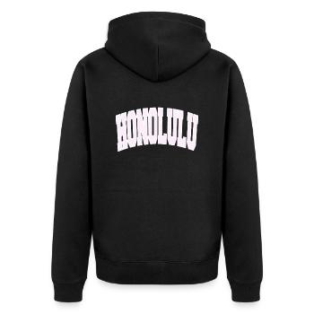 HONOLULU College - Unisex Premium Bio Zip Hoodie - Schwarz - Hinten - Nico (187cm)